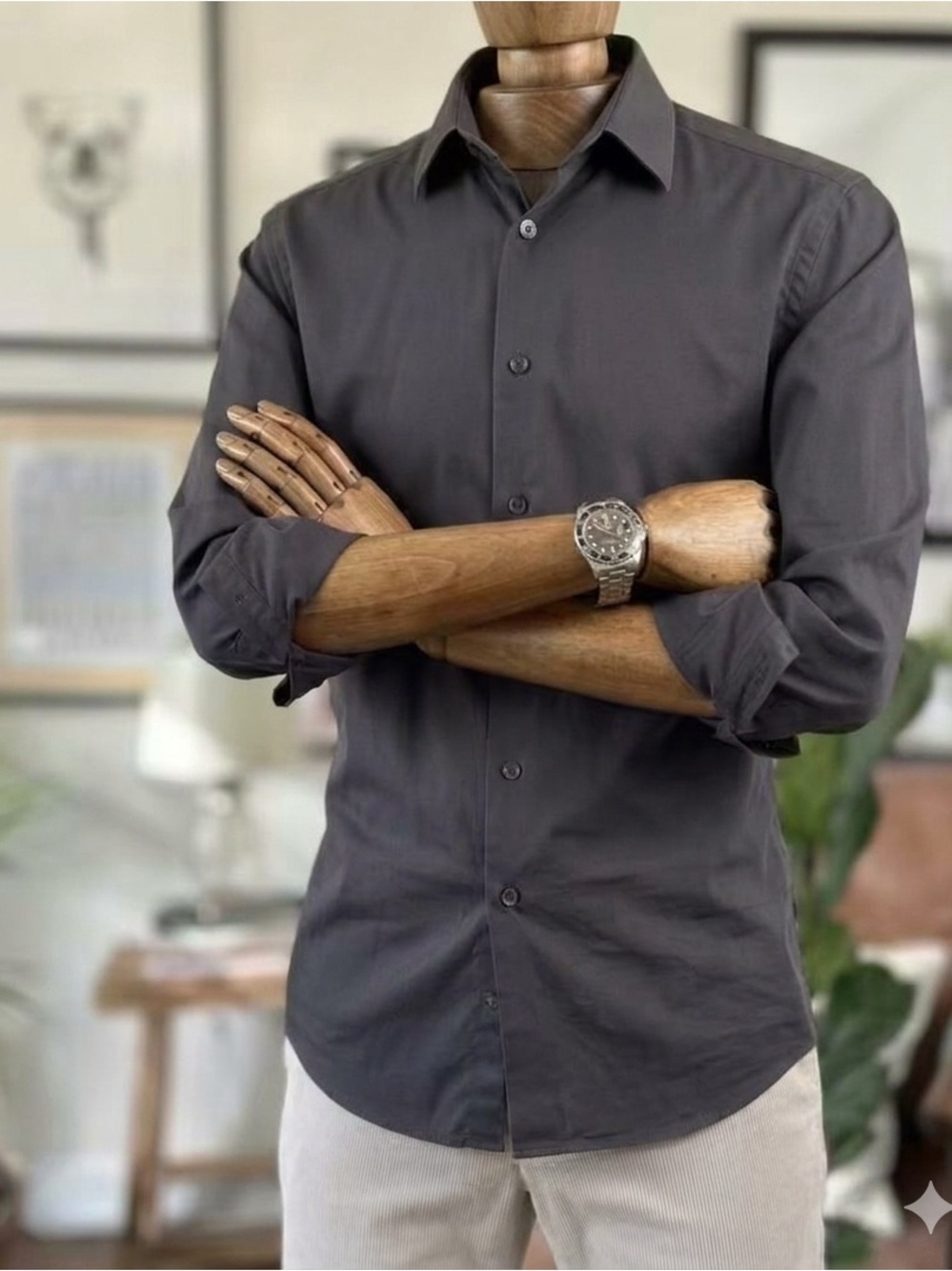 Calvin Klein Dark Gray Steel Liquid Cotton Dress Shirt – Size 16 1/2 (32/33)
